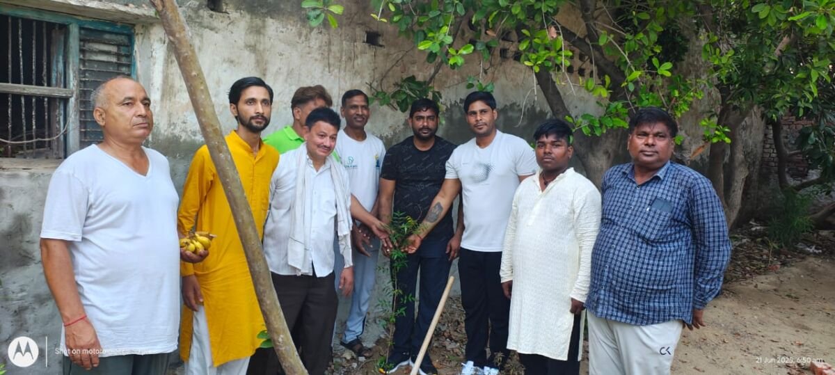 फरीदाबाद में सांसे फाउंडेशन द्वारा योग दिवस पर पौधारोपण करते लोग