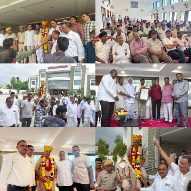 भीनमाल में एसपी ज्ञानचंद्र यादव को विदाई देते व्यापार महासंघ व गणमान्य नागरिक