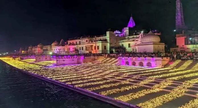 अयोध्या दीपोत्सव में जलते दीपों का दृश्य