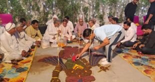 फरीदाबाद में गोवर्धन पूजा के अवसर पर लोगों को संबोधित करते मंत्री राजेश नागर